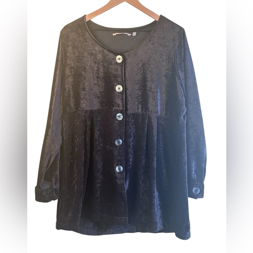 Soft Surroundings Shimmering Black Velvet Blouse Tunic Dress Size Large